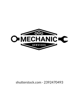 mechanic service, crossed wrench and gear logo. emblem design template. Service and repair.