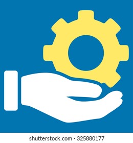 Mechanic Service vector icon. Style is bicolor flat symbol, yellow and white colors, rounded angles, blue background.
