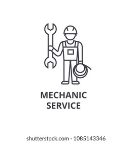 mechanic service vector line icon, sign, illustration on background, editable strokes