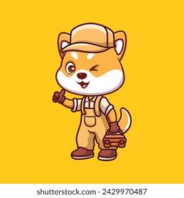 Mechanic Shiba Inu Cute Cartoon Illustration