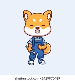 Mechanic Shiba Inu Cute Cartoon Illustration