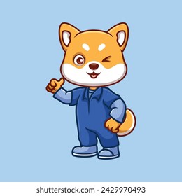 Mechanic Shiba Inu Cute Cartoon Illustration