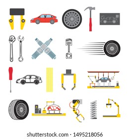 mechanic shop bundle of tools vector illustration design