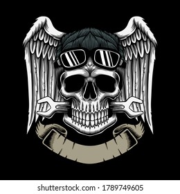 MECHANIC SKULL RIBBONS VECTOR ILLUSTRATION FOR YOUR COMPANY OR BRAND