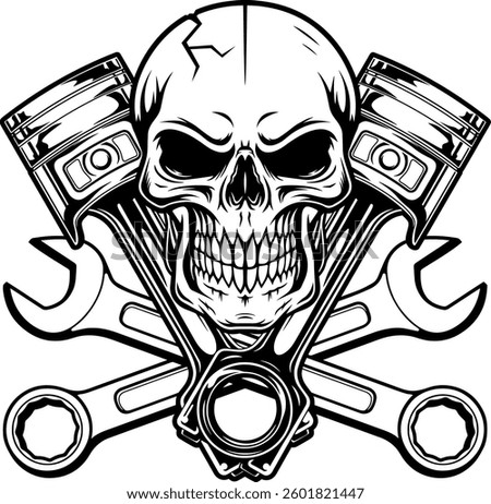 Mechanic skull , wrench , garage , tools , repair service 