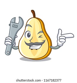 Mechanic sliced fresh juicy pear mascot cartoon