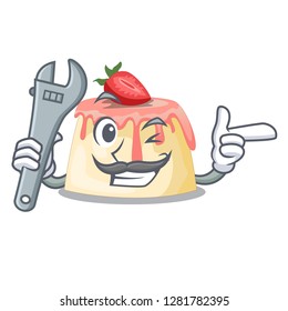 Mechanic Strawberry pudding served on mascot plate