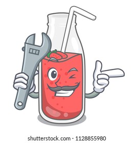 Mechanic strawberry smoothie mascot cartoon