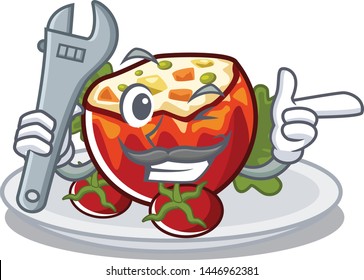 Mechanic stuffed tomatoes in the cartoon shape
