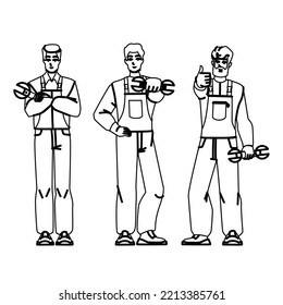 mechanic technical line pencil drawing vector. car auto technician, worker service, garage repair mechanic technical character. people Illustration