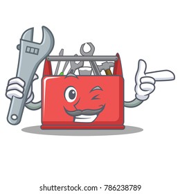 Mechanic tool box character cartoon