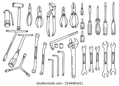 mechanic tool outline doodle design isolated on white background