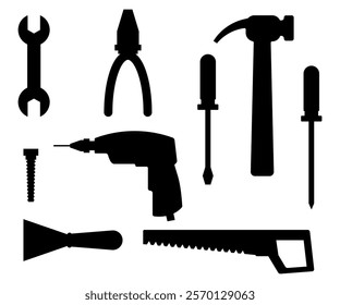 Mechanic tool set - construction instrument silhouette  