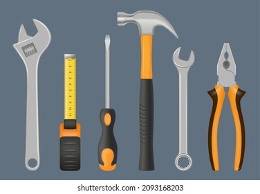 Mechanic tools. Hammer screws nails bolts and nuts for handycraft men metallic equipment decent vector realistic set isolated