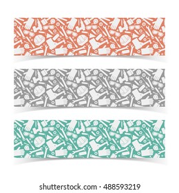 Mechanic tools horizontal banners set isolated flat vector illustration