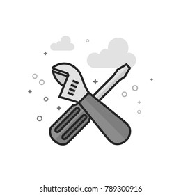 Mechanic tools icon in flat outlined grayscale style. Vector illustration.