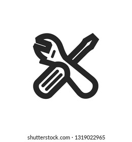 Mechanic tools icon in thick outline style. Black and white monochrome vector illustration.