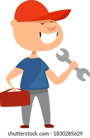 Mecánica con herramientas, ilustración, vector sobre fondo blanco