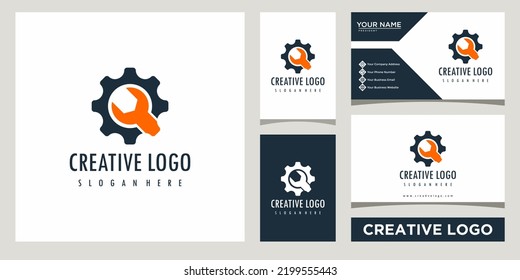 mechanic tools repairing service icon logo design template with business card design