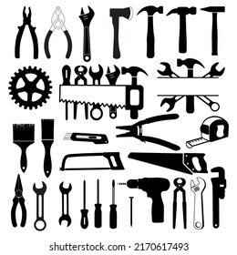 Mechanic Tools set,Hand tools isolated on white,Screwdriver and wrench, hammer instrument and saw illustration