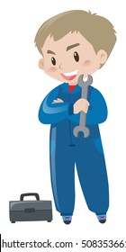 Mechanic with tools and toolbox illustration