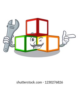 Mechanic toy blocks on cube boxes mascot