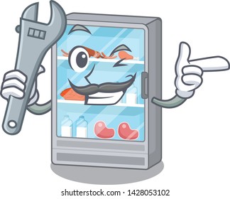 Mechanic toy refrigerator in on cartoon shape