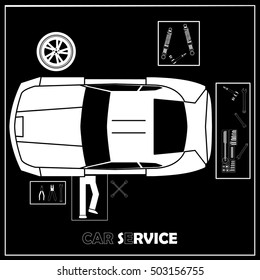 Mechanic under car and repairing a car Flat style 