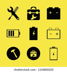 mechanic vector icons set. with car battery, toolbox, wrench screwdriver and hammer in set