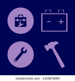 mechanic vector icons set. with car battery, hammer, wrench and toolbox in set