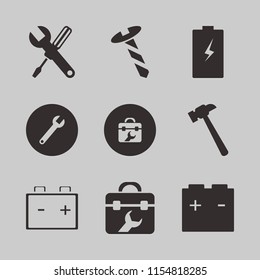 mechanic vector icons set. with hammer, car battery, battery and wrench screwdriver in set