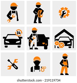 Mechanic vector icons set on gray