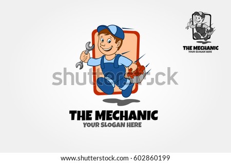 The Mechanic Vector Logo Cartoon. Vector logo illustration of an auto mechanic cartoon character.