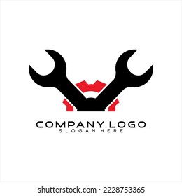 Diseño mecánico del logotipo vectorial. Ilustración de la salida del sol con elementos de llave y engranajes.
