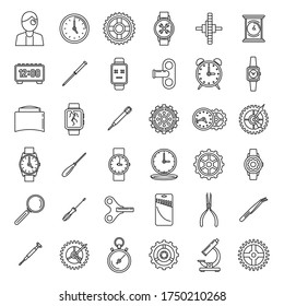 Mechanic watch repair icons set. Outline set of mechanic watch repair vector icons for web design isolated on white background
