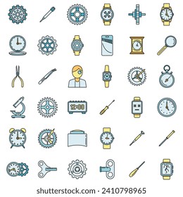 Mechanic watch repair icons set. Outline set of mechanic watch repair vector icons thin line color flat on white