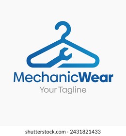 Mechanic Wear Logo Vector Illustration. Template Design Idea Combining Hanger Fashion and Tool Shape