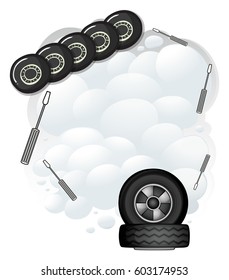 Mechanic, wheel background on white
