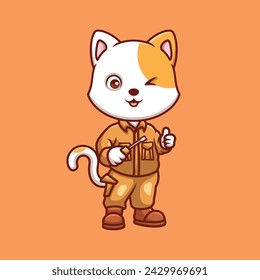 Mechanic White Cat Cute Cartoon Illustration