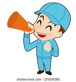 mechanic who talks with a megaphone