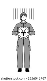 A mechanic woman in coveralls an image of exchange loss or yen depreciation, Vector Illustration