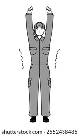 A mechanic woman in coveralls stretching and standing tall, Vector Illustration