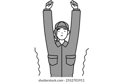 A mechanic woman in coveralls stretching and standing tall, Vector Illustration