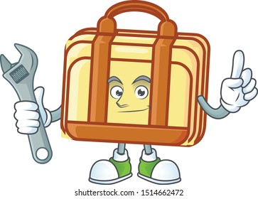 Mechanic work suitcase character on white background