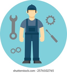 mechanic with work tools, professions theme, clipart illustration