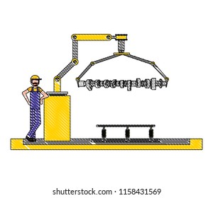 mechanic worker with assembly car machine
