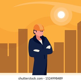 mechanic worker avatar character vector illustration design