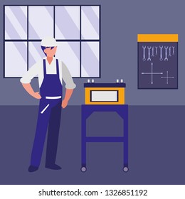 mechanic worker with battery energy