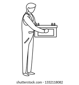 mechanic worker with battery energy