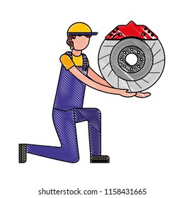 mechanic worker with brake disc